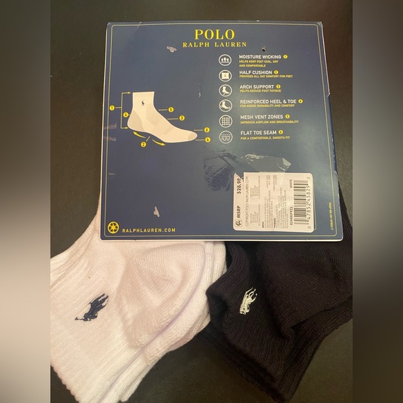 Polo Ralph Lauren Men's Performance Quarter Socks 6-Pack Shoe Size 6 - 12 1/2 - Picture 3 of 5
